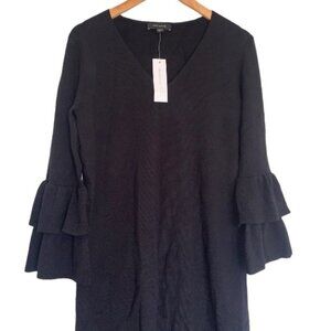 Ann Taylor Long Sleeve Dress Size Medium Black Ruffle Sleeve Knit‎ NWT